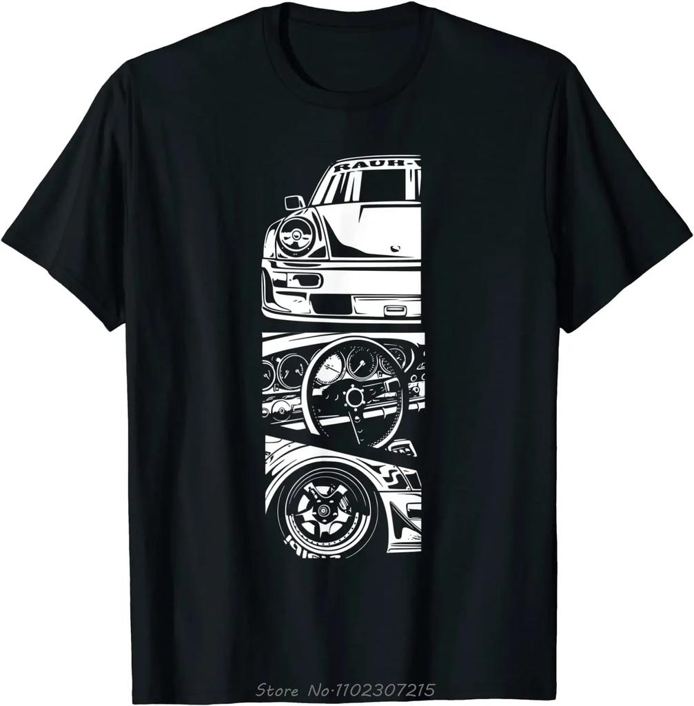 Vertical Three Segunisexts Car Mechanical Sketch Front Graphic Tshirt Grunge Soft Cotton Short Sleeve Unisex Casual Daily Tee