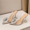 Mode Liyke Sexy Slingback Sandalen Damen Pumps Kristall Strass Blume Spitzzehe Transparent Hohe Absätze Hochzeit Abschlussball Schuhe Gold