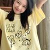 Ladies Summer Short Sleeve Round Collar Pullover Casual Dog Letter Printed Oversize T Shirt Top