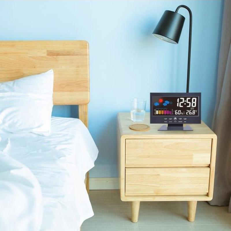 Lcd Color Screen Digital Backlight Snooze Alarm Clock Weather Forecast Station