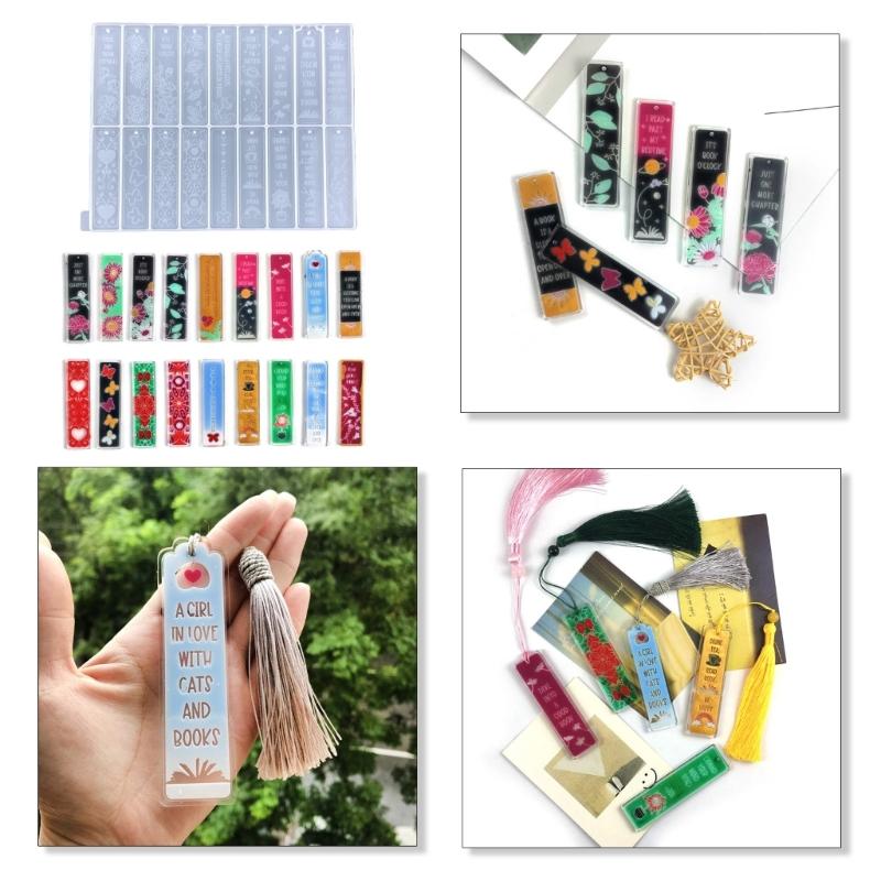 Rechteckige Blumen Lesezeichen Silikonform Gießform Bastelanhänger Harz Epoxid DIY Vollseitige Lesezeichenform für DIY-Fans