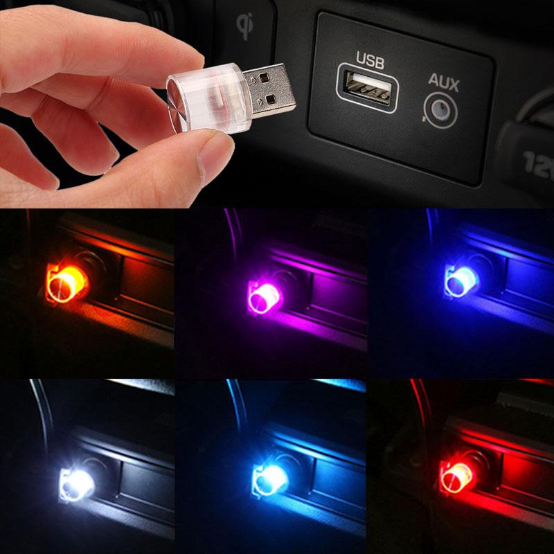 4Pcs Car Mini USB LED Ambient Light Portable Plug and Play Decorative Atmosphere Lamps for Interior Environment Flashing Light