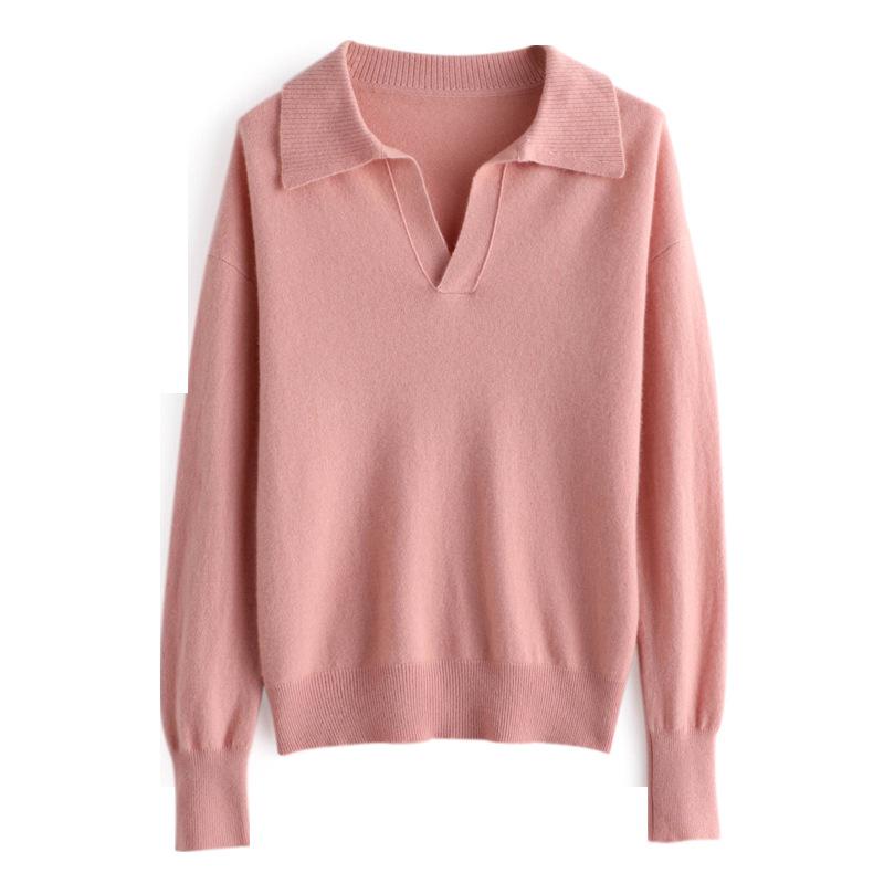 Women's Loose Polo Sweater: 100% Wool Knitwear with Soft Feel, Ideal for Autumn/Winter As Base Layer, Pure Wool Collar.