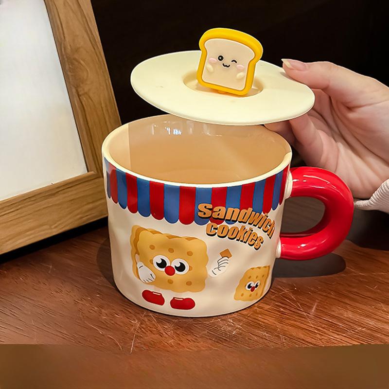 Cute Cartoon Mug with Lid Spoon Ceramic Cup for Girls with High Appearance Office Water Cup Practical Birthday Gift