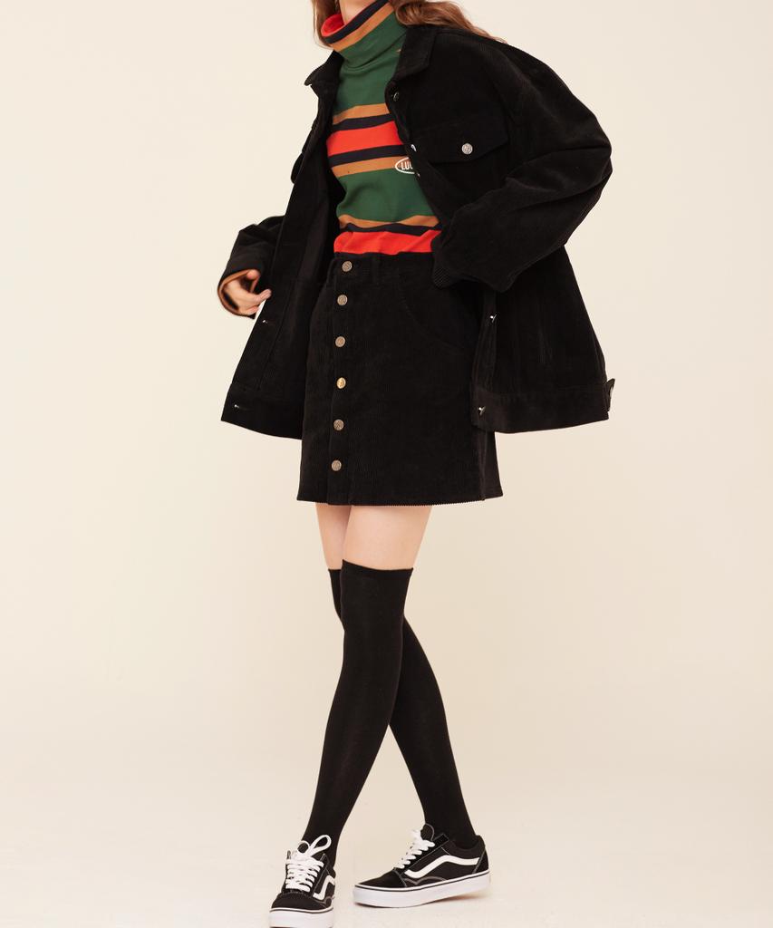 Lucky Dice Corduroy Button Skirt_Ivory