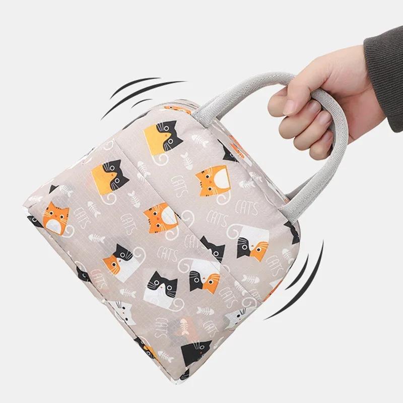 Lunch Bags Portable Thermal Insulation Cute Cartoon Print Storage Bag Children's School Lunch Box Bag Large Capacity Picnic Tote
