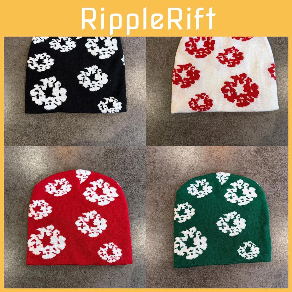 Knit Fashionable Hat With Floral Print And Warmth Function For Cold Seasons Use