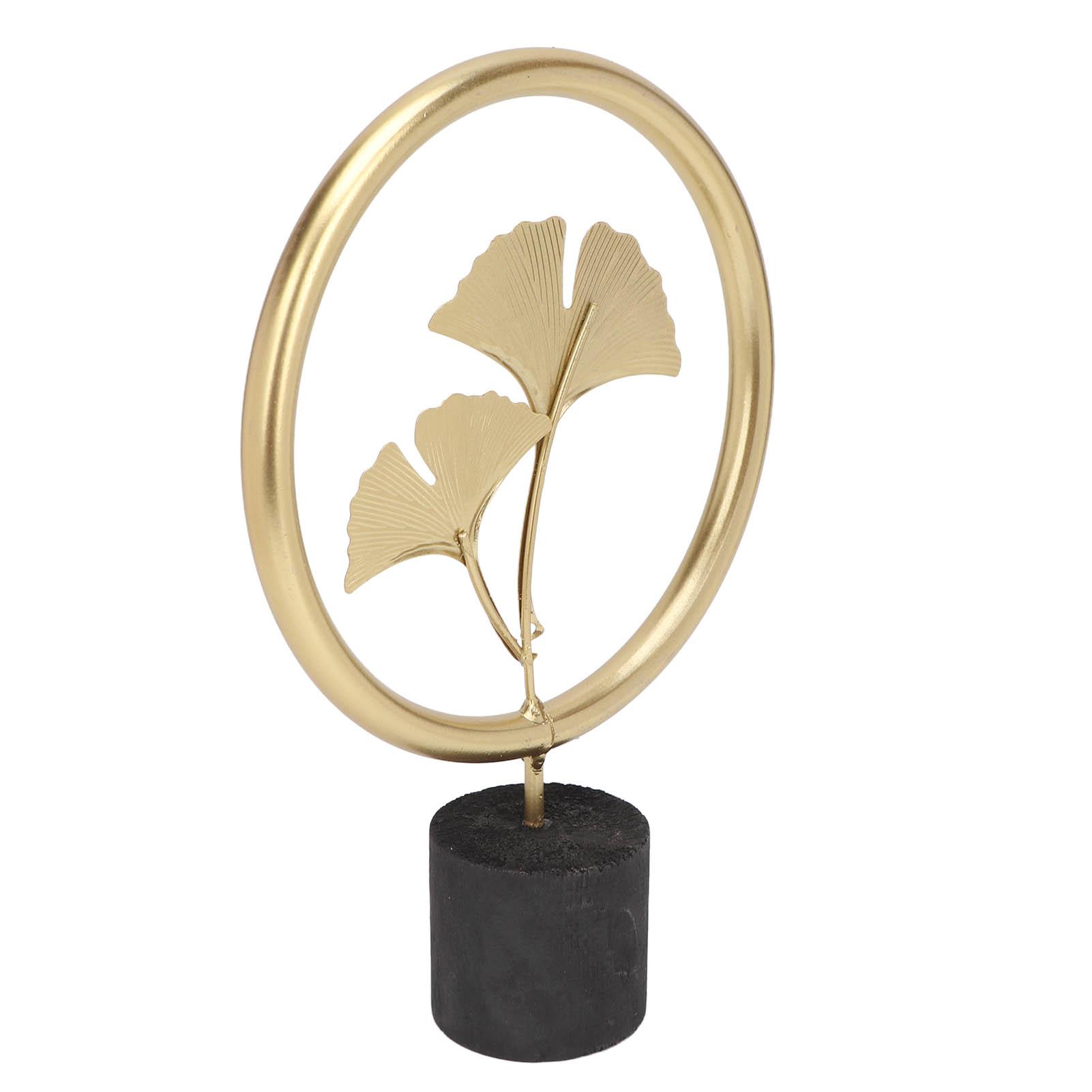 

Ginkgo Leaf Statue Exquisite Details Wooden Base Elegant Gold Color Metal Ginkgo Sculpture for Bedroom Office Cafe