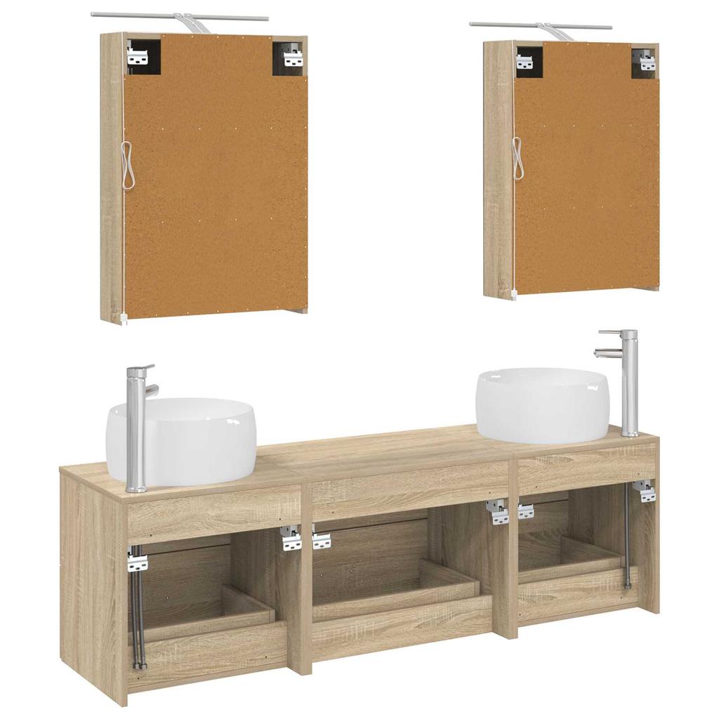 5 Piece Bathroom Furniture Set Sonoma Oak Engineered Wood and Glass