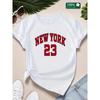 European Sizes NEW YORK 23 Graphic T-Shirt Casual Crew Neck Tee, Short Sleeve, Regular Fit Knit Fabric Top with Rib-Knit Detail for All Seasons