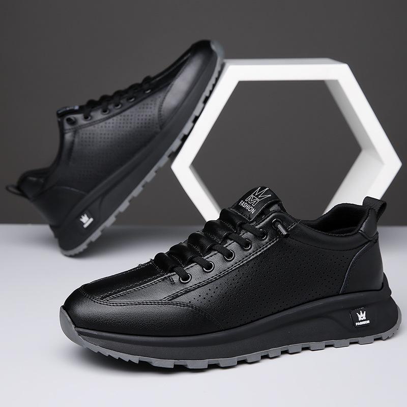 Fashion Fashion Casual Cow Leather Sneakers for Men Spring Autumn New Designer Hallow Out Breathable Platform Shoes Sneakers Man