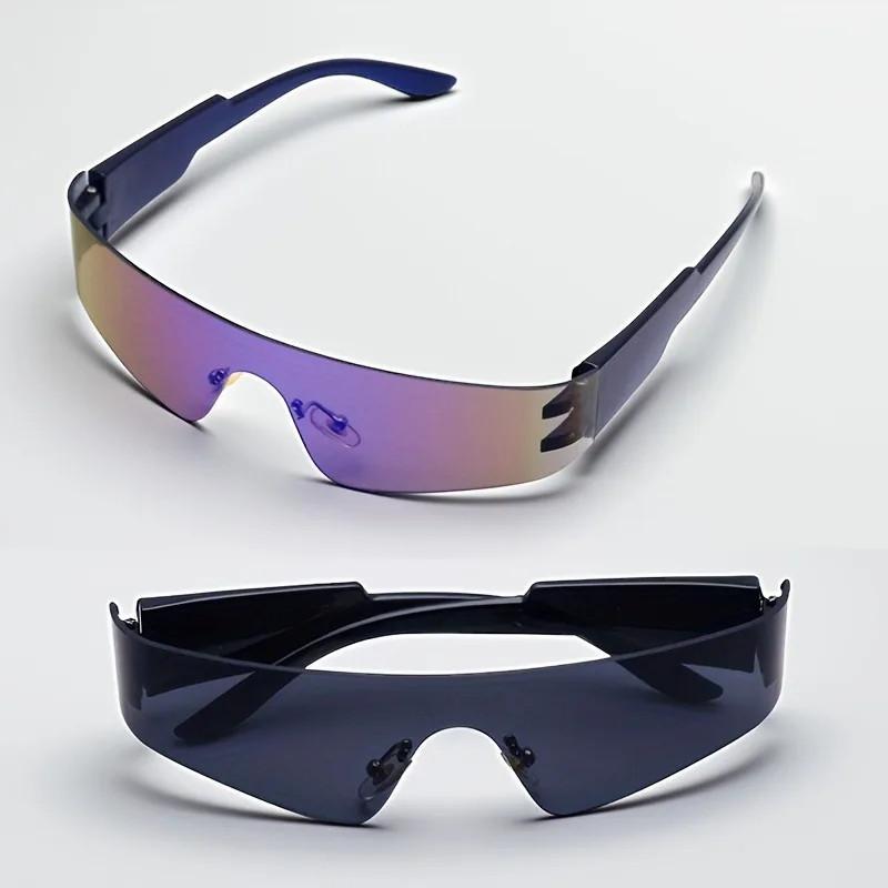 2PCS New Trends Y2K Sunglasses Women Men Fashion Punk Frameless Sun Glassesr One-Piece Lenses Sports Goggle UV400