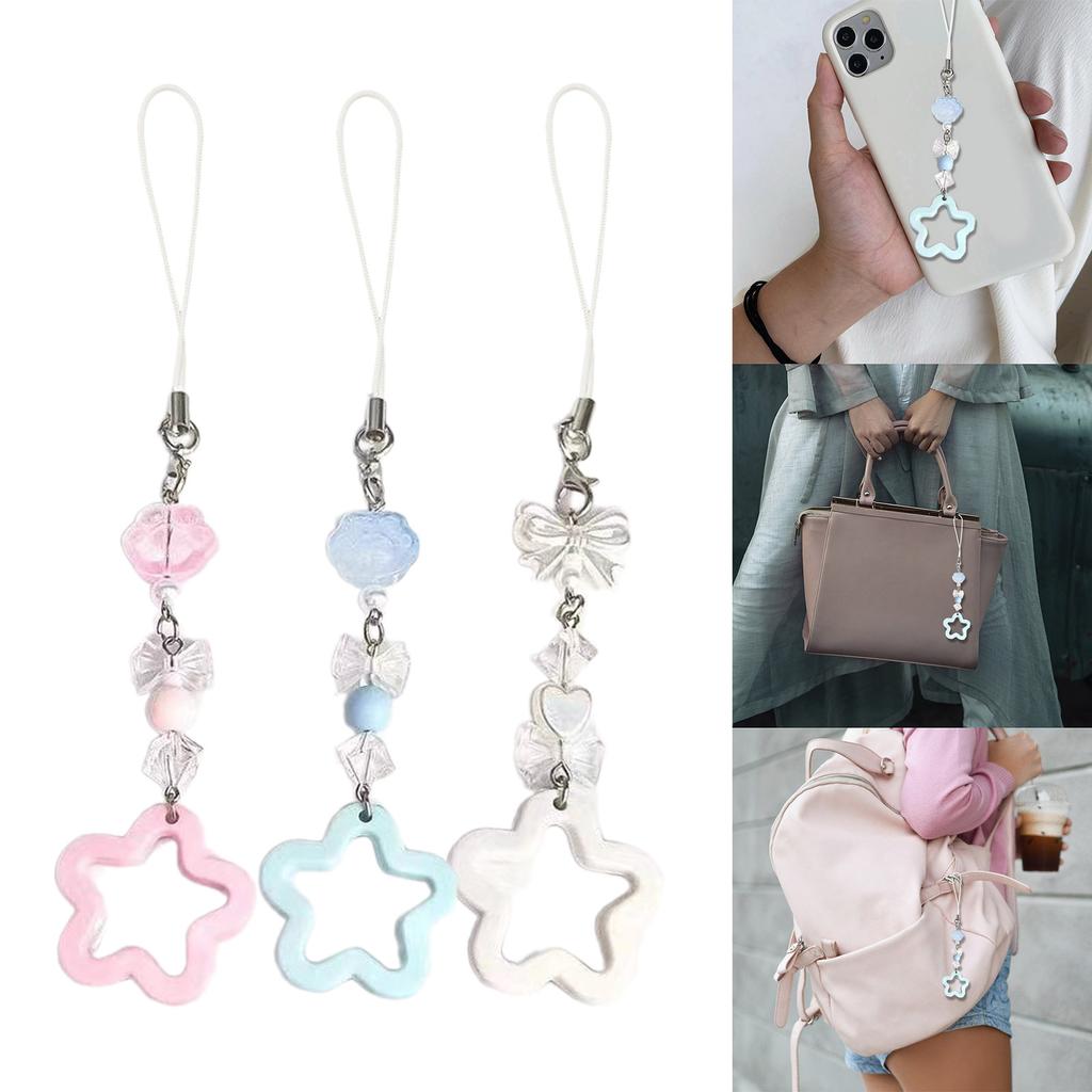 Multicolor Phone Lanyard Star Pendant Keychain Colorful Beaded Keyring Stylish Cellphones Straps Bag Charm Accessory