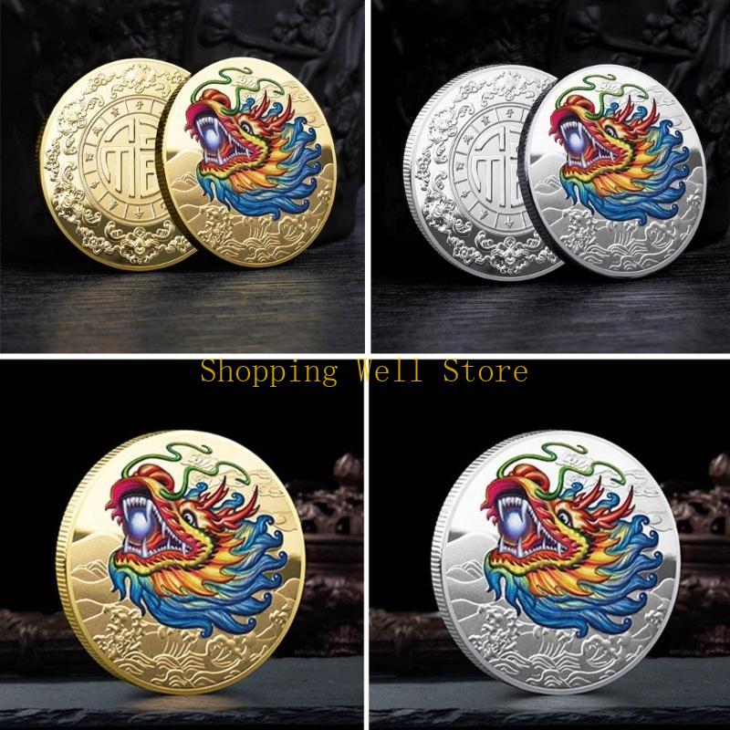 KX4B 2025 Chinese New Year Collectible for Dragon Year Souvenir Plated Coin Metal Lucky Ornament