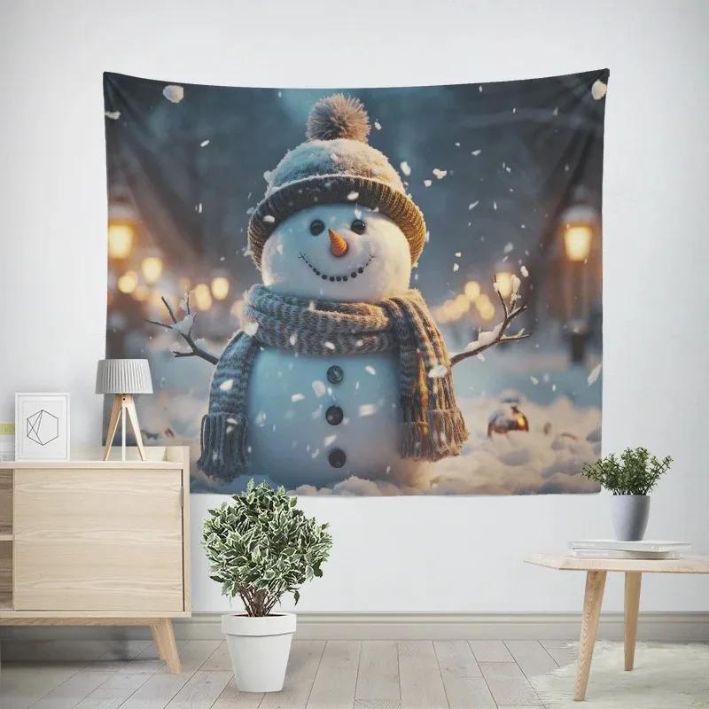 Christmas New Year Snowman Pattern Tapestry Living Room Sofa Home Decor Tapestry