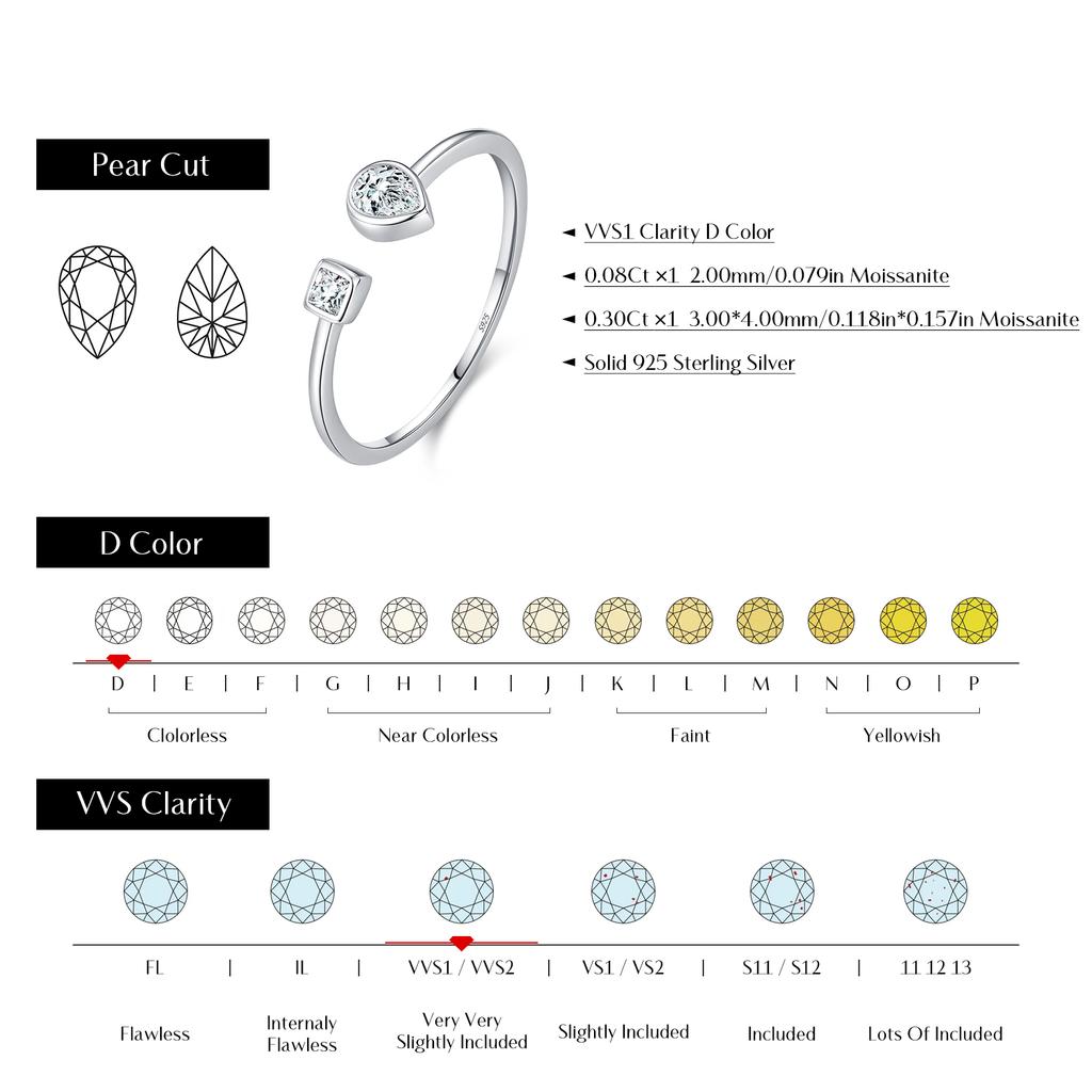 MODIAN D Moissanite Ring 925 Silver Fashion Water Drop Lab Diamond Adjustable Finger Ring For Women Fine Jewelry