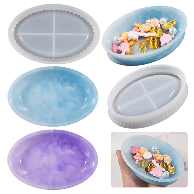 Crystal Dripping Resin Lace Storage Tray Oval Striped Dish Silicone Mold  Storage Box Ornaments for Jewelry Making