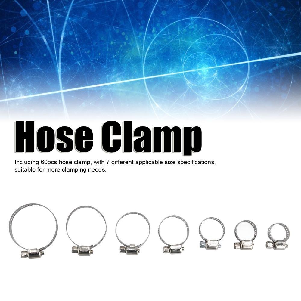 60pcs Stainless Steel Adjustable Hose Clamp Adjustable Size Tube Clips Set Fuel Line Clamps