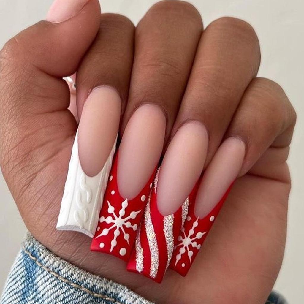 European & American Christmas Sweater Texture Press-On False Nails