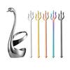 304 Swan Shape Tableware Holder Stainless Steel Fork Base Fruit Fork Dessert Spoon Cutlery Storage Rack 6-piece Set