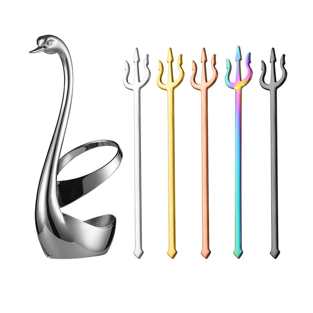 304 Swan Shape Tableware Holder Stainless Steel Fork Base Fruit Fork Dessert Spoon Cutlery Storage Rack 6-piece Set
