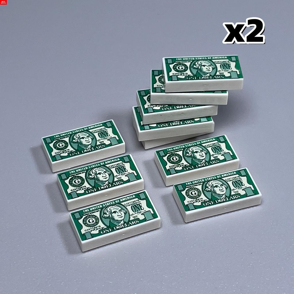 MOC Bricks Bill Dollar 1x2 Money Printed Tiles Euro Street View Cash Treasure Accessories Building Blocks Kids Toys