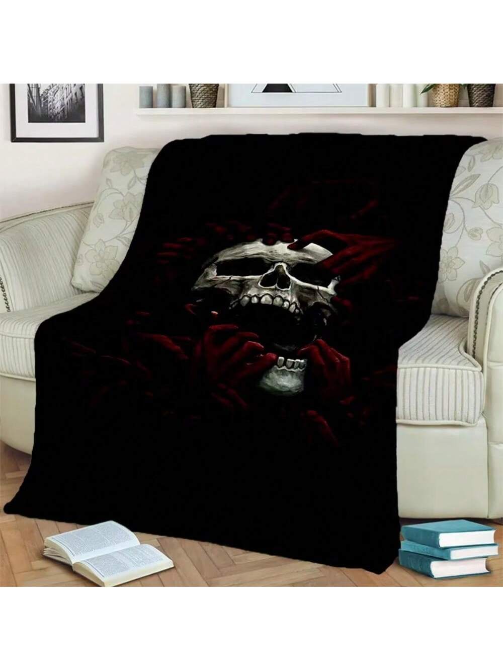 

Gothic Horror Skull Ghost Cartoon Blanket,Soft Throw Blanket For Home Bedroom Bed Sofa Picnic Travel Office Cover Blanket Kids 75X95CM