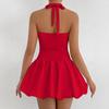 Sleek Halter Neck A-Line Waist-Cinched Backless Little Black Dress - European & American Style Party Dress