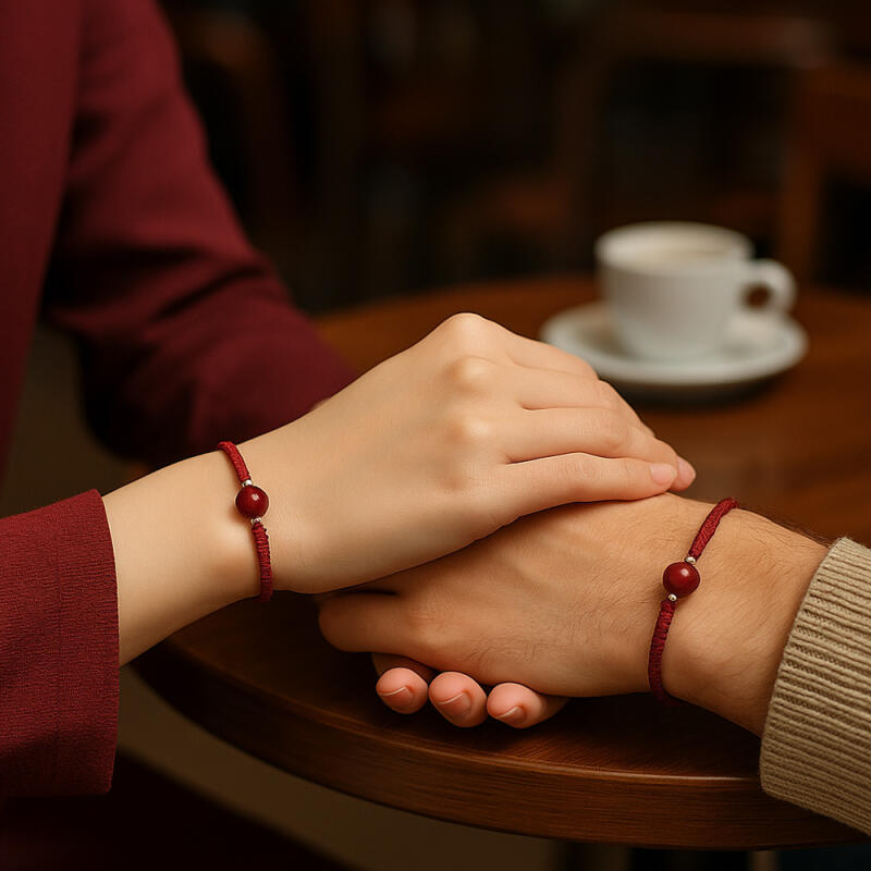 Single-heart lucky stone bracelet, red thread wish bracelet, couple friendship bracelet