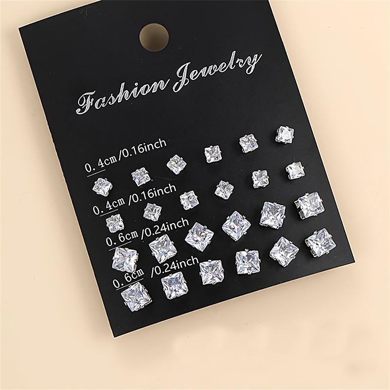 1Set White Shiny  Zircon Earrings Set  Geometric Ear Studs For Women Trend Minimalist Jewelry Accessories Gifts