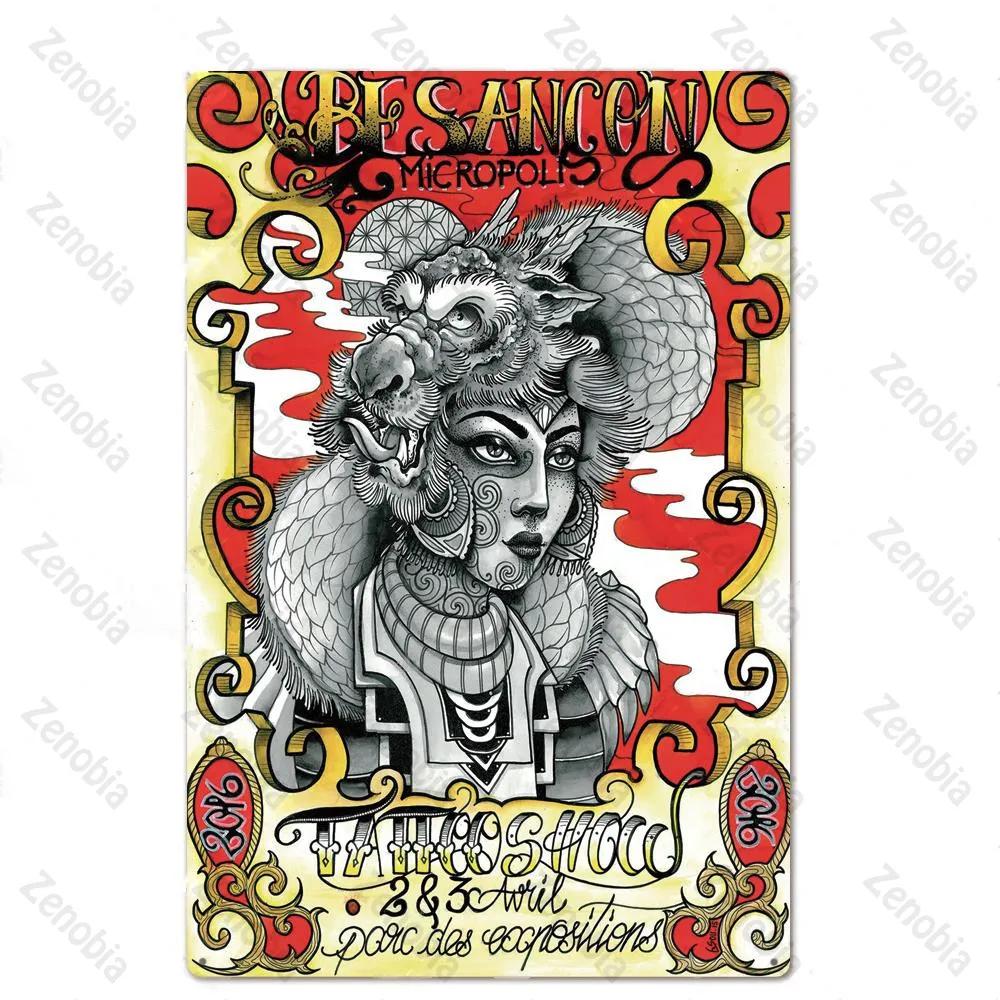 Affiche Métal Tatouage Plaque Métal Décor Boutique de Tatouage Plaque Décorative en Fer Décoration Murale Plaque en Étain Shabby Chic
