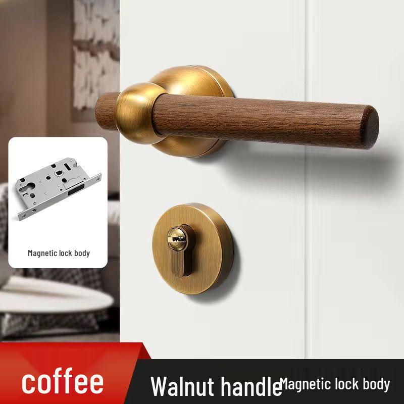 Chinese Style Minimalist Magnetic Walnut Wood Silent Bedroom Door Handle