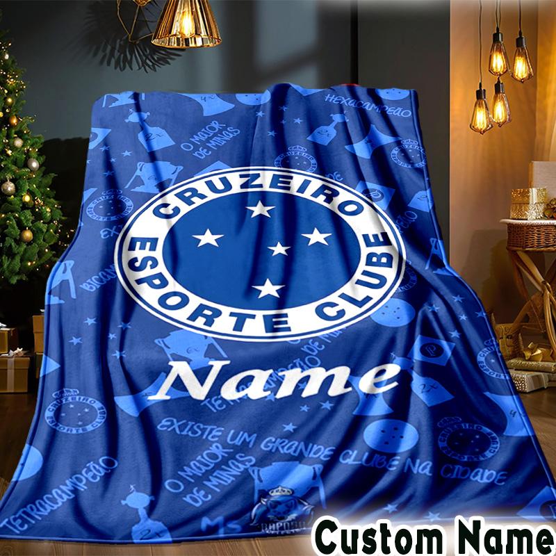 Custom Name Cruzeiro FC Pride Throws Blanket Flannel Blankets for Couch Bed Gifts for Men Women Picnic blanket Christmas fan gifts