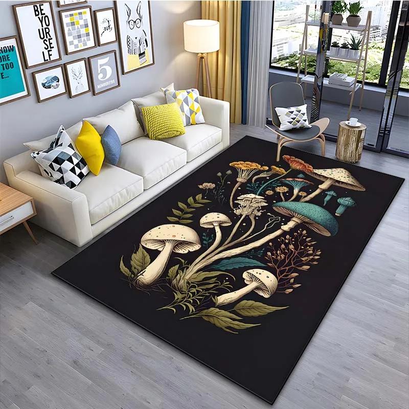 Fantasy Forest Mushroom Pattern Area Rug for Living Room Bedroom Bedside Non-Slip Floor Mat Nature-Inspired Home Decor
