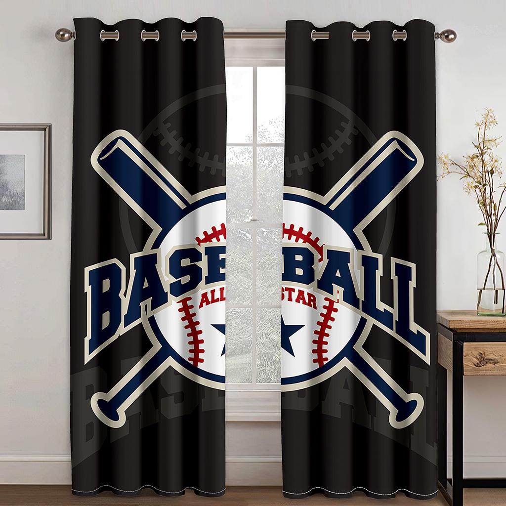 

Крутые спортивные бейсбольные шлемы для мальчиков, занавески для окон в детской спальне, гостиной, зале, декоре кухни, шторах, жалюзи, 2 шт. W50 X H130(CM)X2&Grommet Top