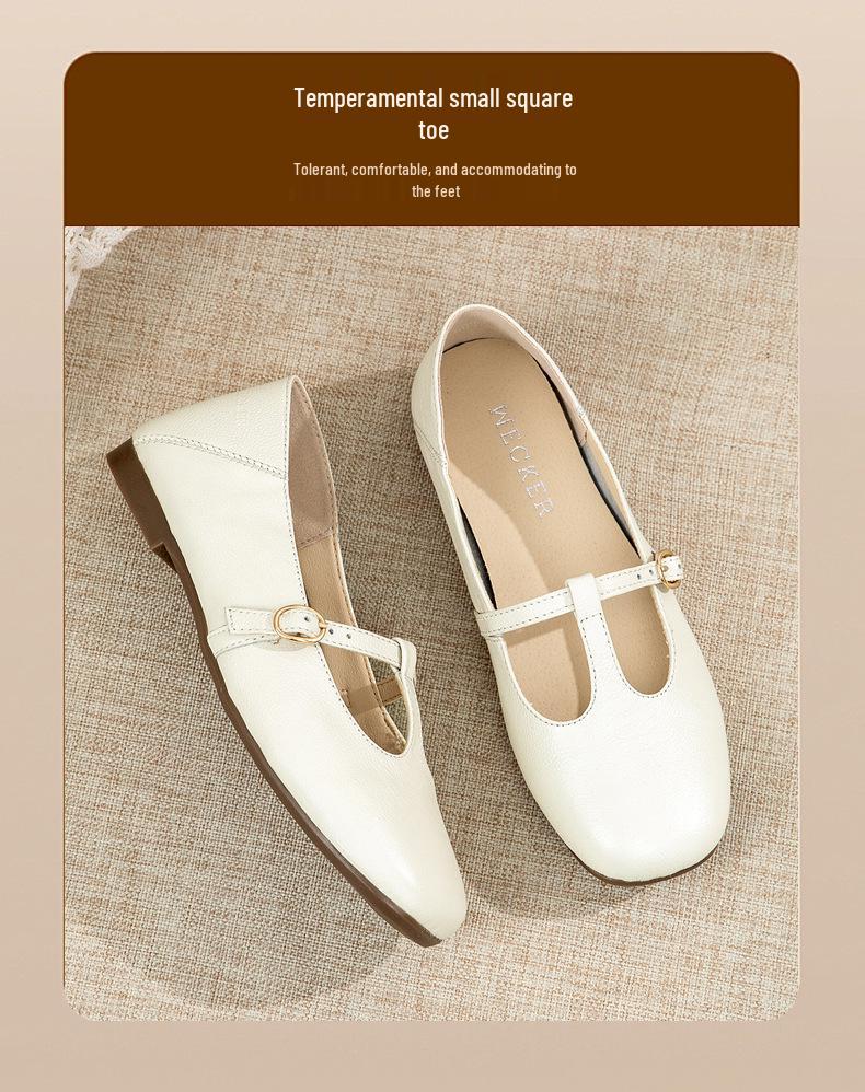 Eleganta retro höstskor 2025 med slip-on Mary Jane-skor, låg klack och fyrkantig tå och spänne.