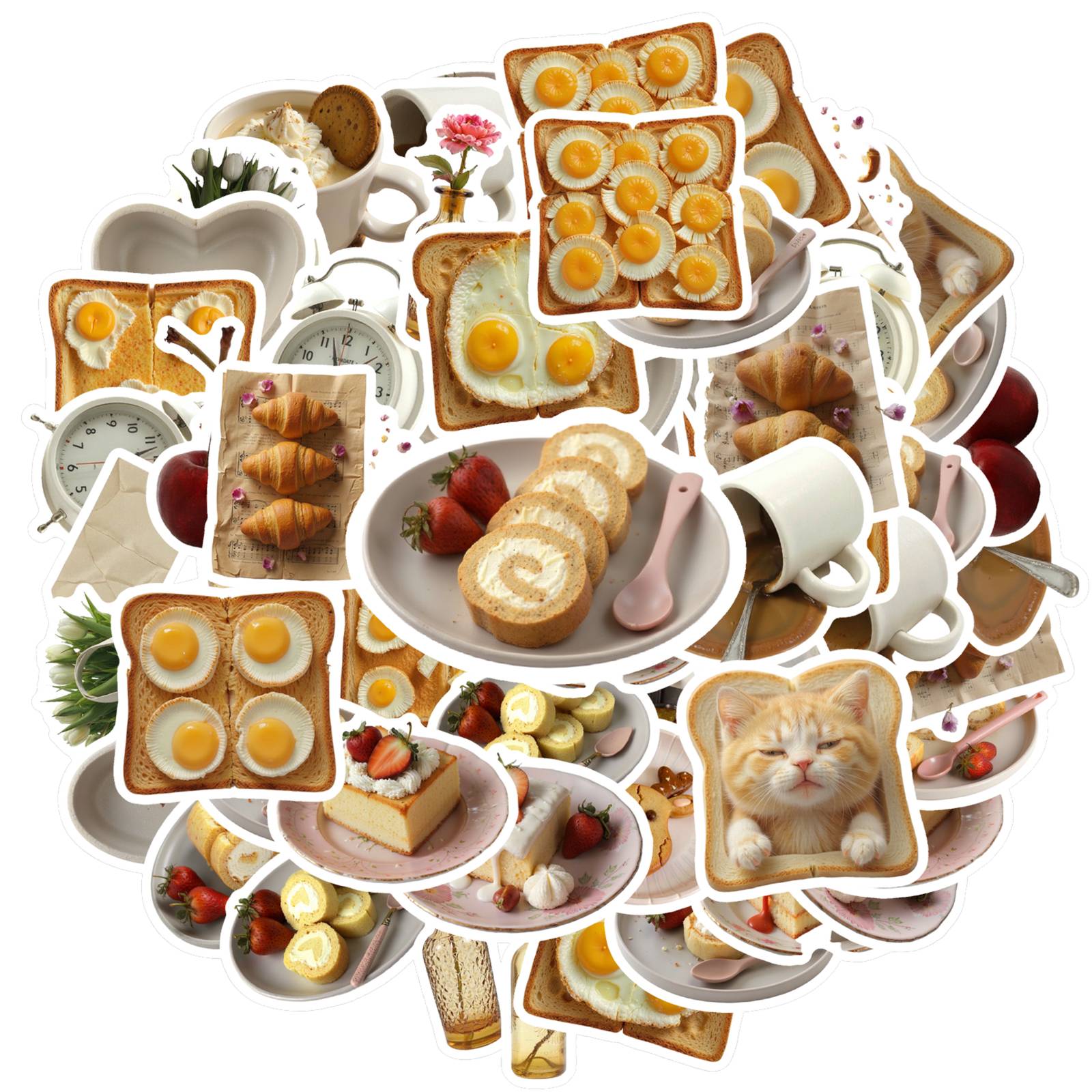 

35pcs Cute Breakfast Stickers Cartoon Animals Funny Stickers School Supplies For Laptop Motorcycle Luggage Phone Laptop