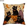 1pc, Halloween Vintage Cat Pillowcase, Orange Pillow Cover with Single-Sided Print, Pillow Insert Not Included, Suitable for Living Room, Bedroom, Sof