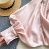 European & American Heavy Rhinestone Lantern Sleeve Satin Top - Women's Autumn Loose Waist Top
