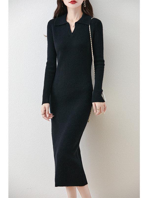 Women's Slim Fit Knit Bodycon Sweater Dress - Long Style for Autumn and Winter