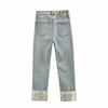 Fashion Style 2024 Summer New Arrival Women's Clothing High Waist All-Matching Stylish Jacquard Flanging Stretch Denim