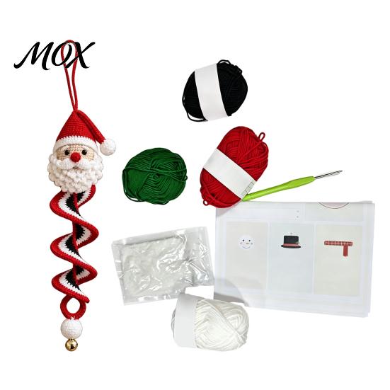 Creative Crafting Set Crochet Doll Spiral Ornament DIY Kit, Holiday Craft with Soft Yarn, Beads, Christmas Tree Hanging for Window Wall Cabinet