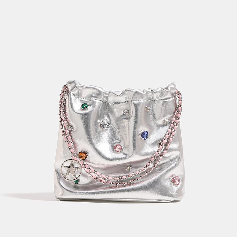 

Красочная сумка с бриллиантами, женская новая модная сумка для подмышек с серебряной цепочкой, сумка для мусора, ведро для воды, сумка через плечо