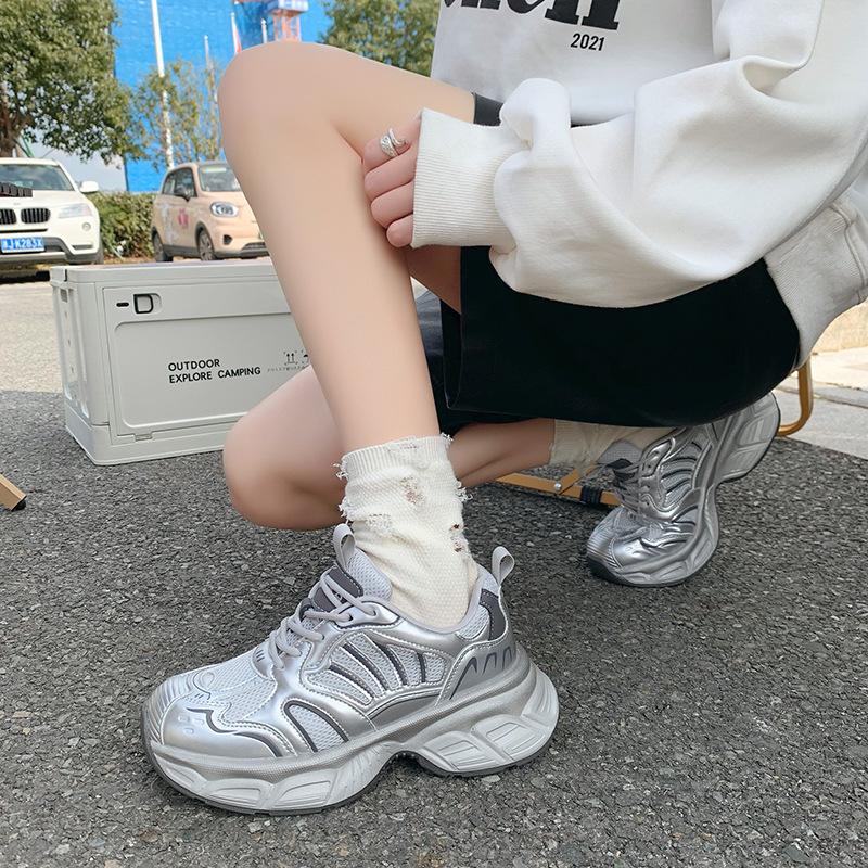 Thick-soled dad shoes women's 2025 spring new versatile breathable mesh heightening lightweight casual sports running shoes