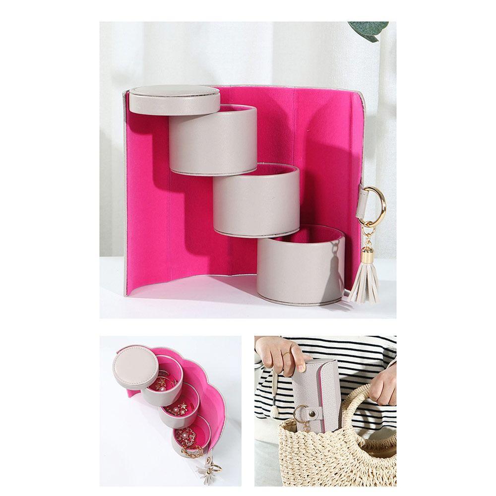 New PU Leather Travel Jewelry Case Three-layer Multifunctional Cylindrical Jewelry Storage Box Portable Jewelry Storage Tool