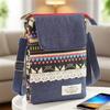 Bohemian Canvas Phone Crossbody Bag Women Ethnic Print Cell Phone Shoulder Bag Double Zipper Mini Messenger Purse Travel Wallet