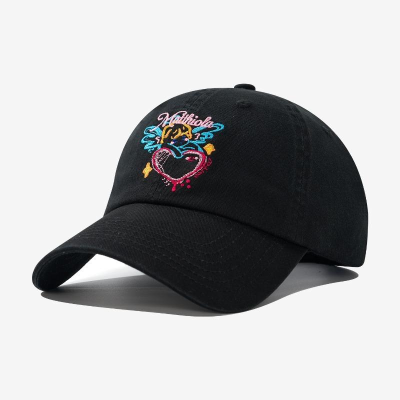 Big head circumference deep top baseball cap love angel embroidery letters black and white splicing contrast color show face small cap children