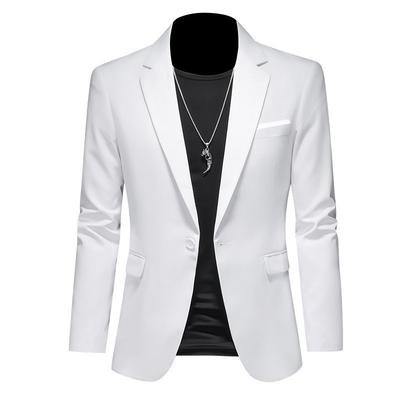 Herren Weißer Slim Fit Blazer Einreihig Revers mit Kerbe Anzugjacke