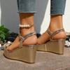 Women's Plus Size Gold High Heel Sandals, Sexy Platform Stage Shoes, Ankle Strap Open Toe Heeled Sandals for Women