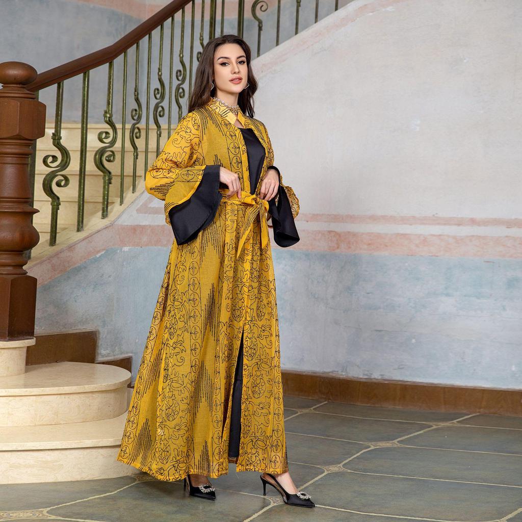 AB318 Women's Ruffle Sleeve Jalabiya: Middle Eastern Evening Two-Piece Dress